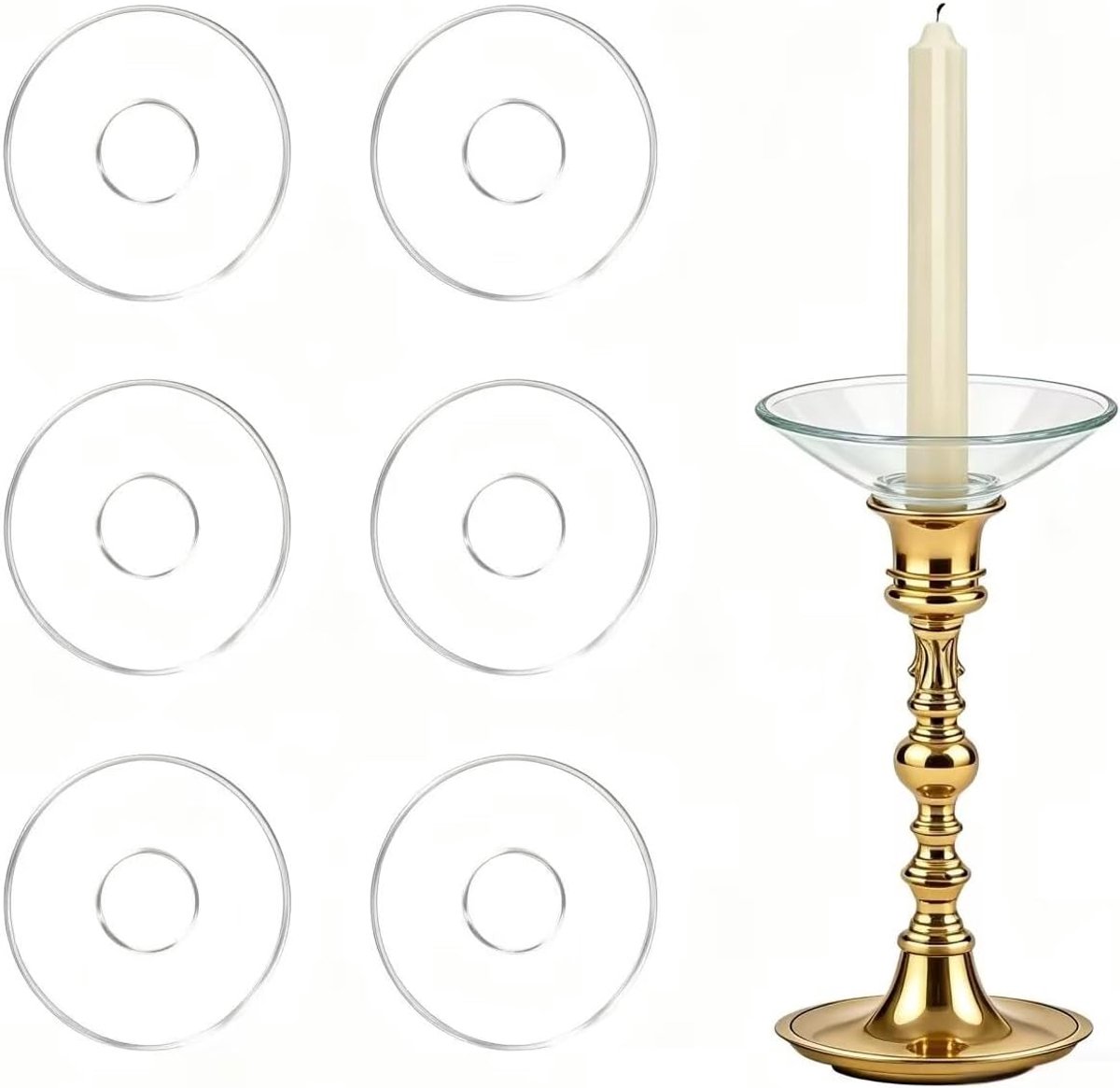 6 stuks druppelvangers voor kaarsen, glazen kaarsdruppelbescherming, kandelaar, staafkaarsen voor bruiloft, woonkamer - ShopVlot