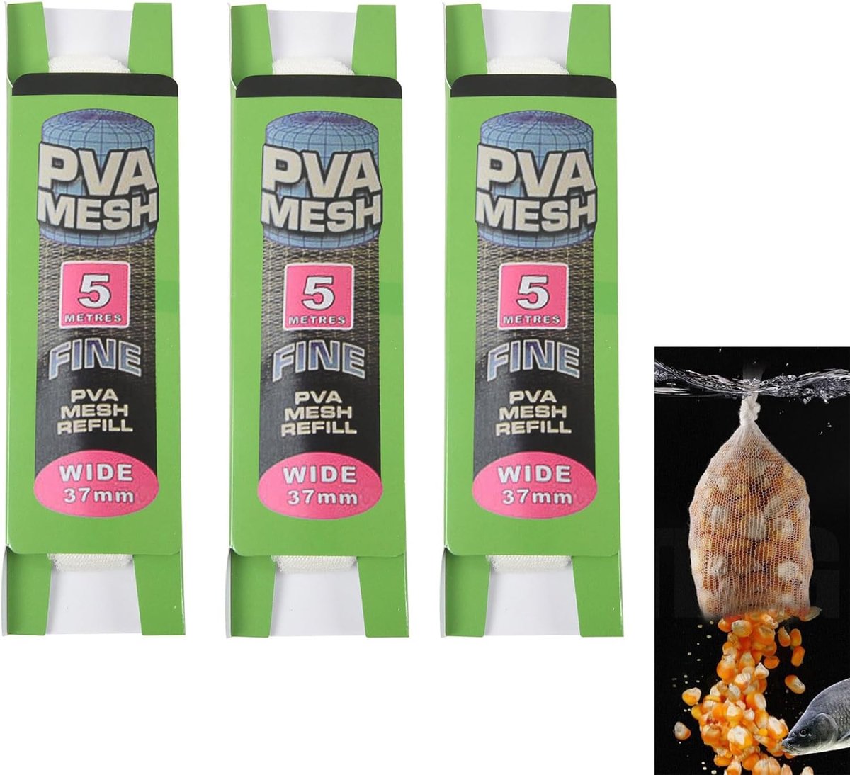 3 x 5 m PVA 37 mm in water oplosbare PVA-navulling, netwerknavulling voor nestapparaten, speciaal aas net voor - ShopVlot