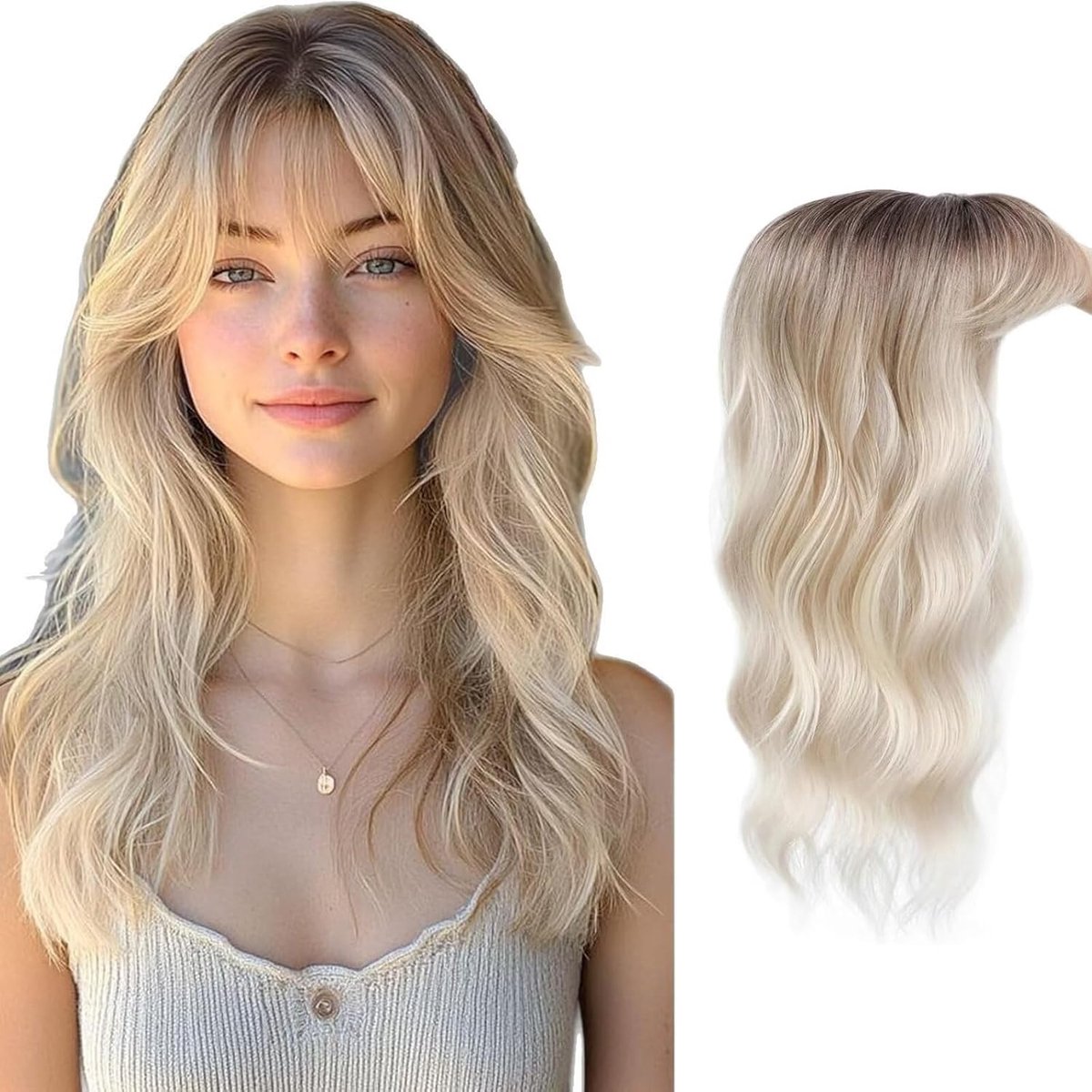 55 cm Wavy Curly Hairpiece for Thin Hair Highlights for Clamping Synthetic Hairpieces Light Blonde Btk007 - ShopVlot