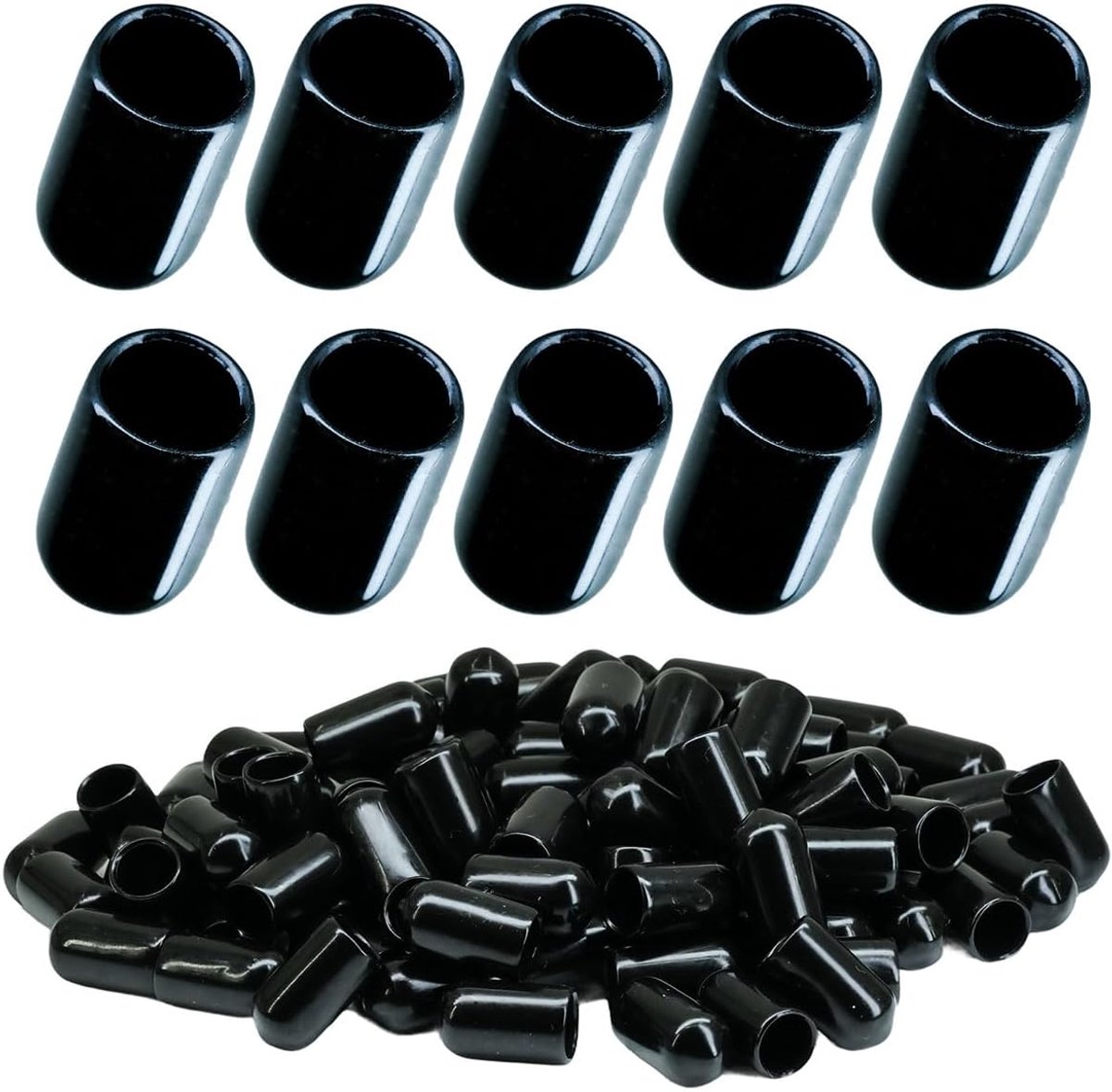 Pack of 100 Rubber End Caps Vinyl Round Tube Bolt Caps Cover Screws Thread Guard Black (8mm) - ShopVlot