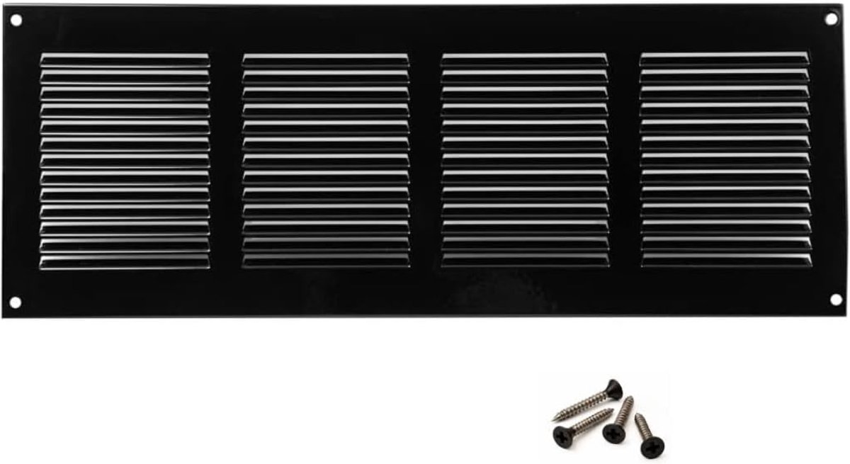Zwart Stalen Ventilatierooster 400x150mm met Geïntegreerd Muggengaas