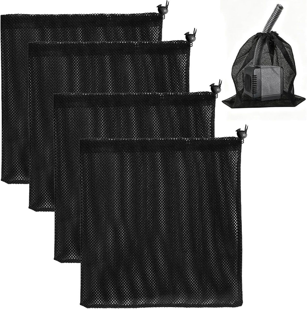 4 stuks pompfilter-netzakken, vijverpompfilterzak, 48 x 48 cm, filtertas met trekkoord, filterzak voor aquarium, tuin - ShopVlot