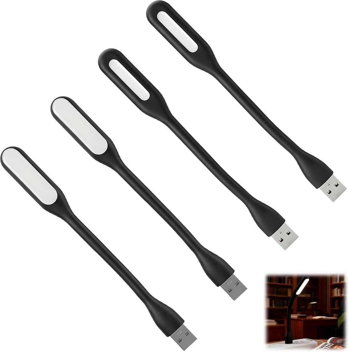 4 Pcs Mini LED Light Bulbs USB Flexible Gooseneck for Laptop Keyboard Black Flexible Desk Lamp USB Keyboard Light - ShopVlot