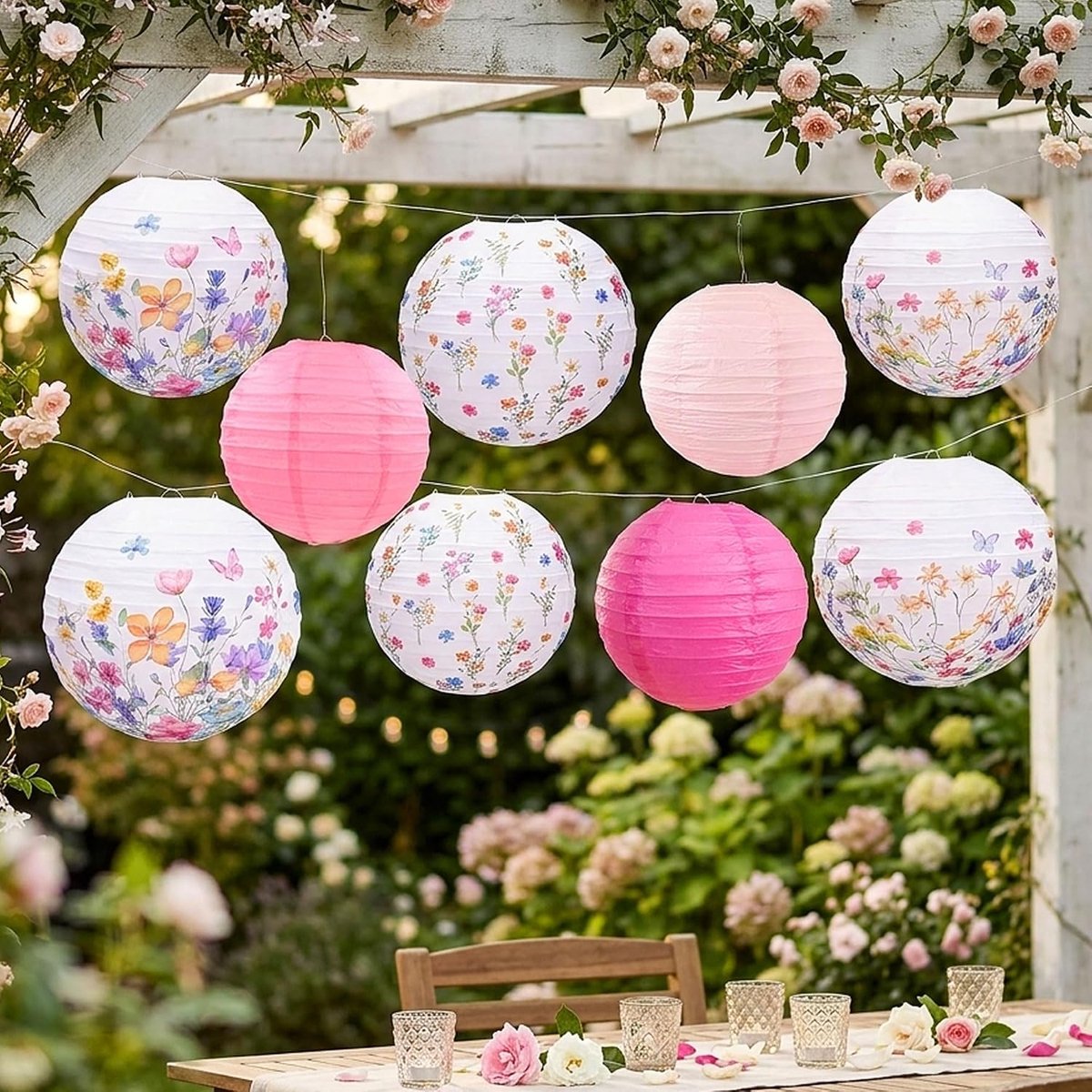 wildbloemen babyshower decoratie hangende papieren lantaarns - ShopVlot