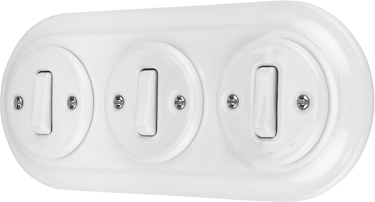 Recessed porcelain retro switch, 3-gang, all-in-one, SET series PR1 white - ShopVlot