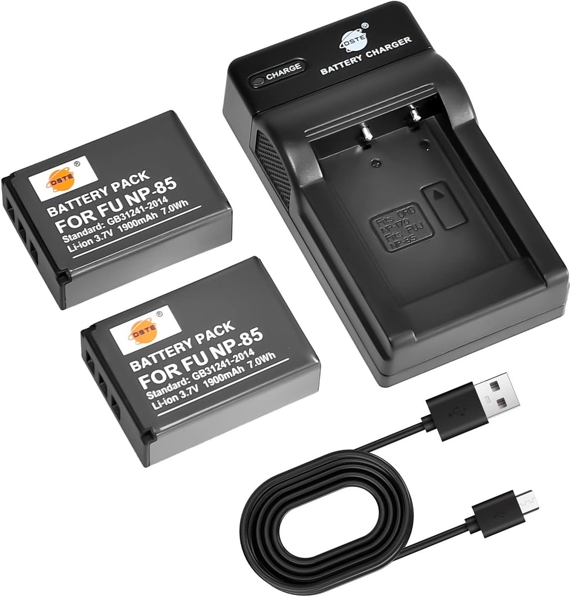 DSTE NP-85 Camera Battery (Pack of 2) and Charger Compatible with Fujifilm FinePix S1 SL240 SL245 SL260 SL280 SL300 - ShopVlot