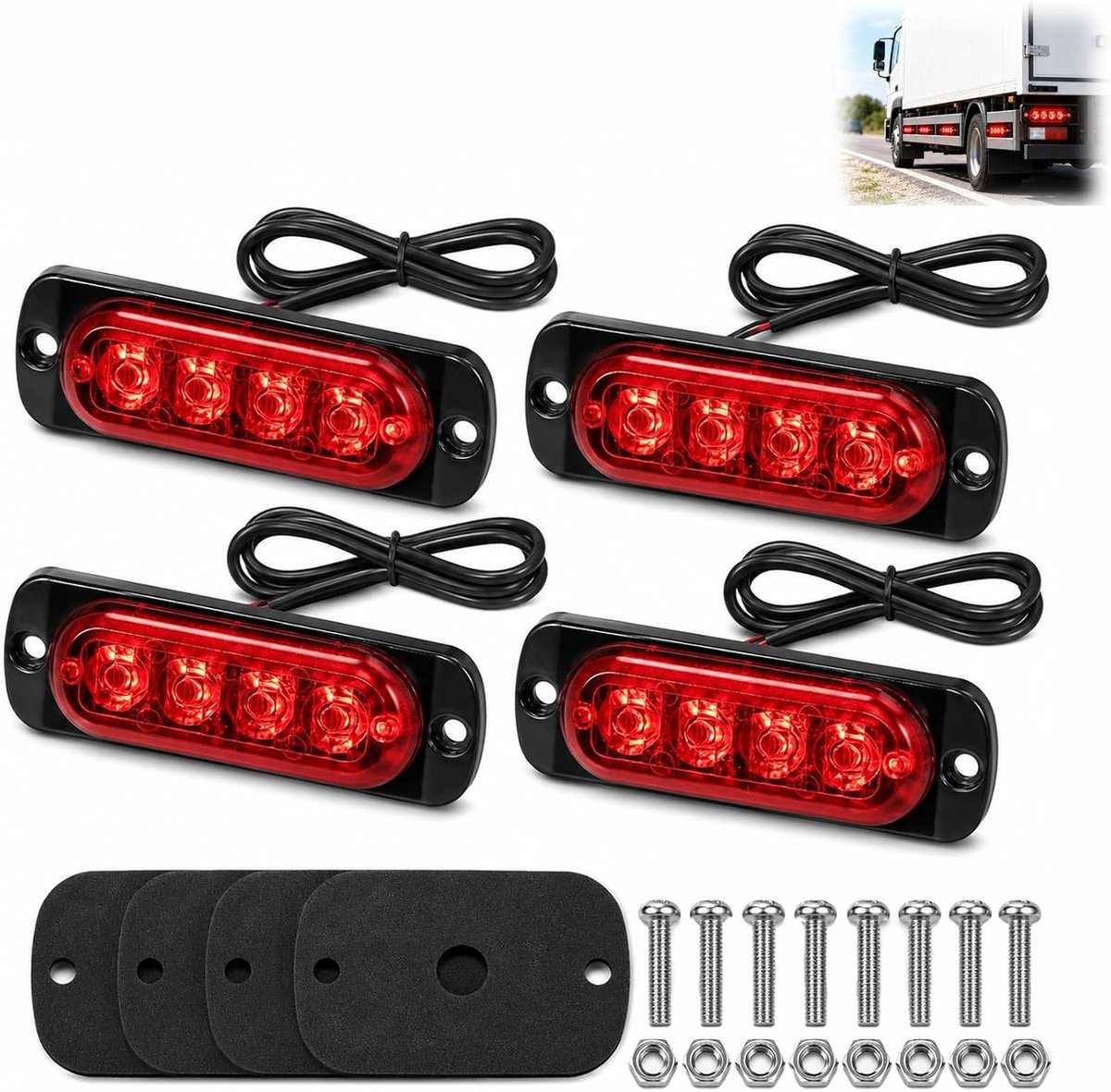 4 Pcs LED Trailer Marker Lights Side Marker Lights Red LED Emergency Lights with 4SMD, Waterproof Safety Marks for - ShopVlot