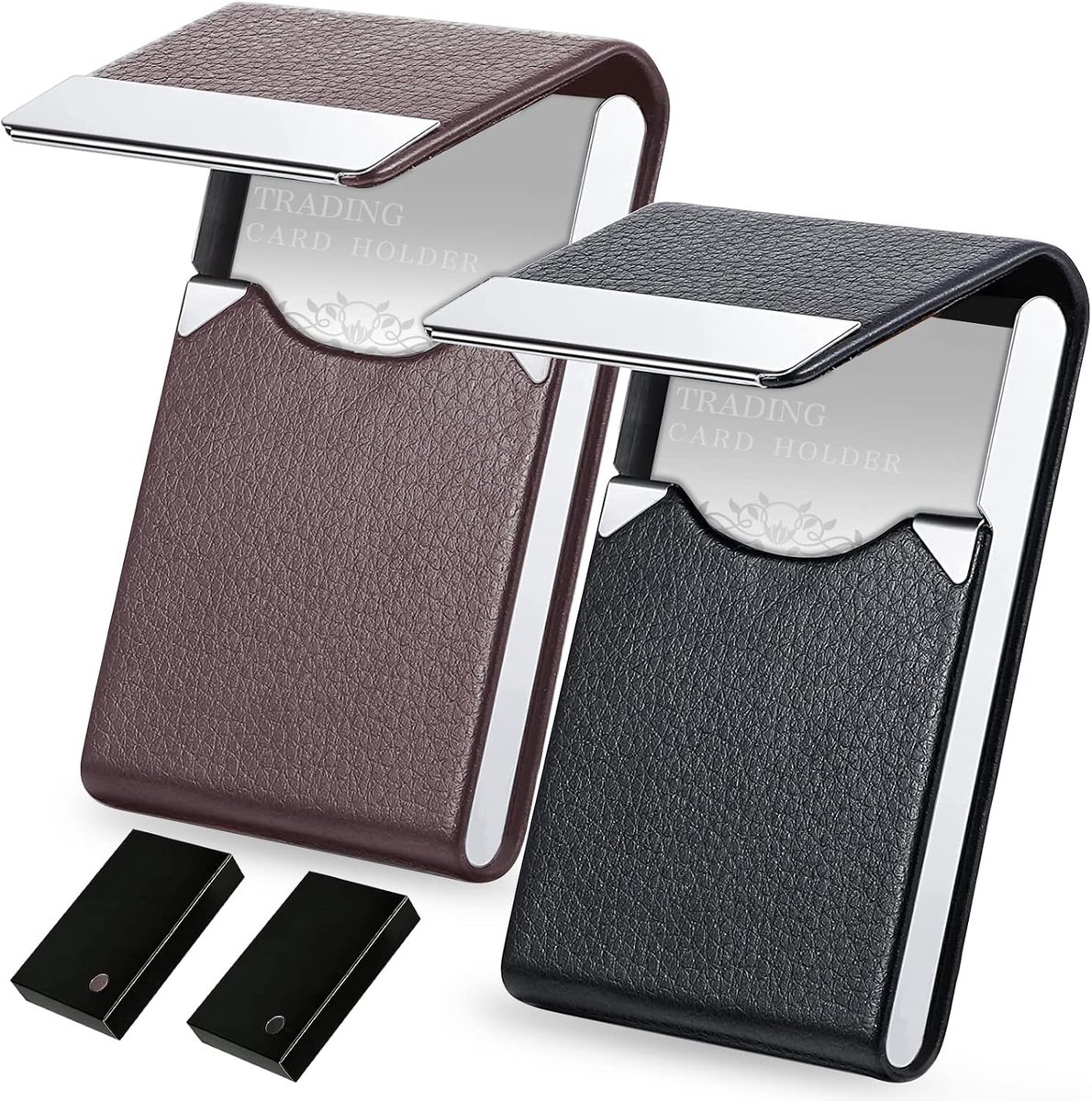 2 Pcs Business Card Case, Magnetic Closure Business Card Storage with Black Packaging Box for Office Men and Women (PU - ShopVlot