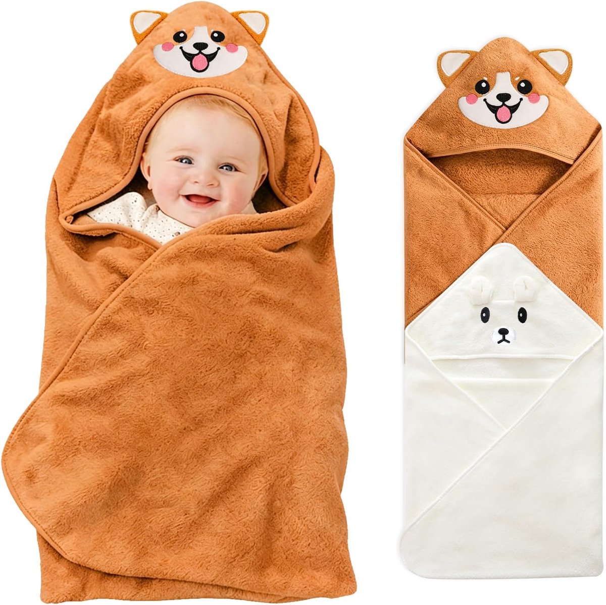 2pcs Kapuzenhandtuch für Baby,80 x 80cm Handtuch Kapuze Handtuch,Baby Bademantel aus Korallenvliesfür,niedliche - ShopVlot