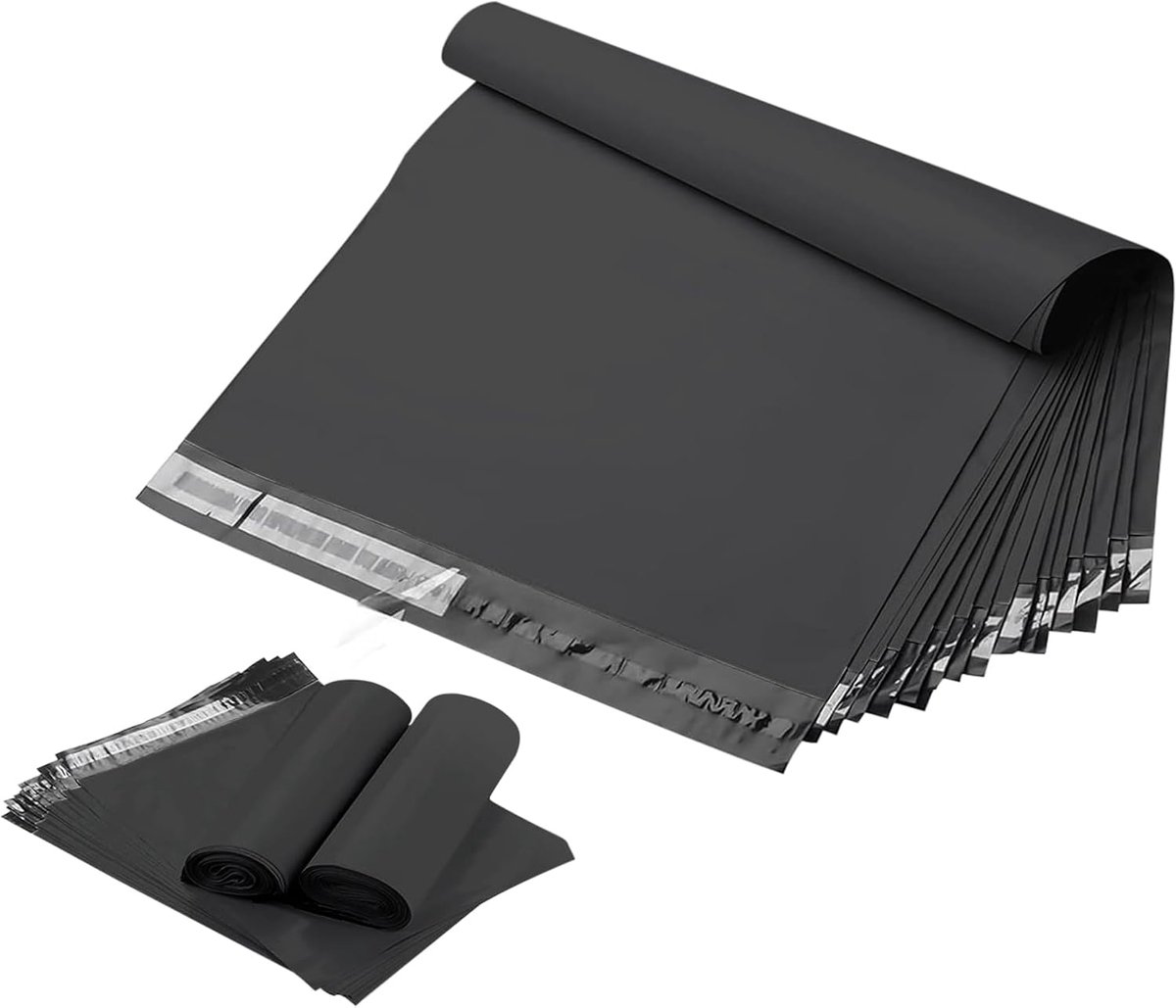 SnelShoppen - 100 Stuks 381x483mm Zwarte Verzendzakken, Professionele Plastic Verzendtassen met Opaque Zelfklevende Sluiting voor Documenten, Kleding