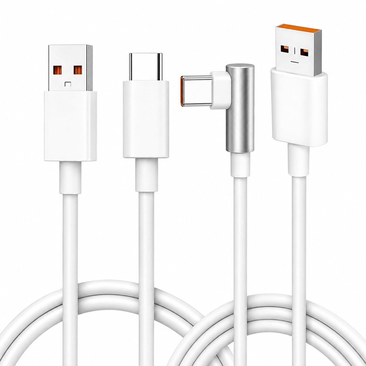 2 stuks USB C-kabel 120 W 6 A Charge Fast oplaadkabel, kabel USB type C 1,8 m 90 graden hoek, kabel USB C snel opladen - ShopVlot