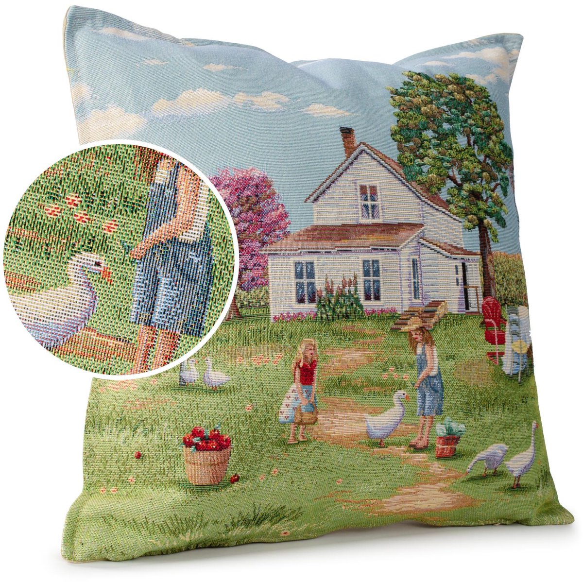 ANRO Sierkussen Boerderij 45x45cm – Jacquard Gobelin Inclusief Vulling Bank Woonkamer Decoratief