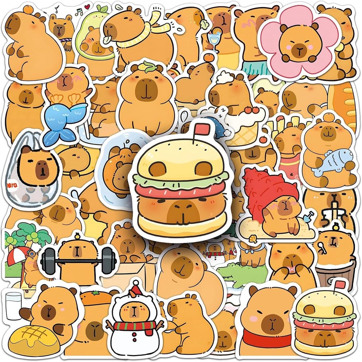 Capybara-stickers 50 stuks - waterbestendig PVC - schattige motieven - perfect voor decoratie - ShopVlot