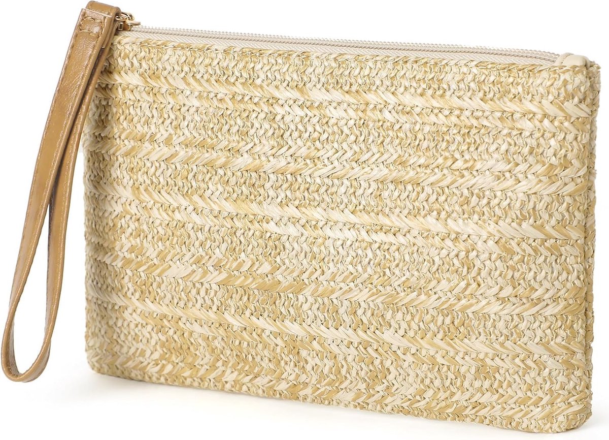 Clutch Beige - Gevlochten Mini Tas - Met Polsband en Rits - Ideaal voor Dagelijks Gebruik - ShopVlot