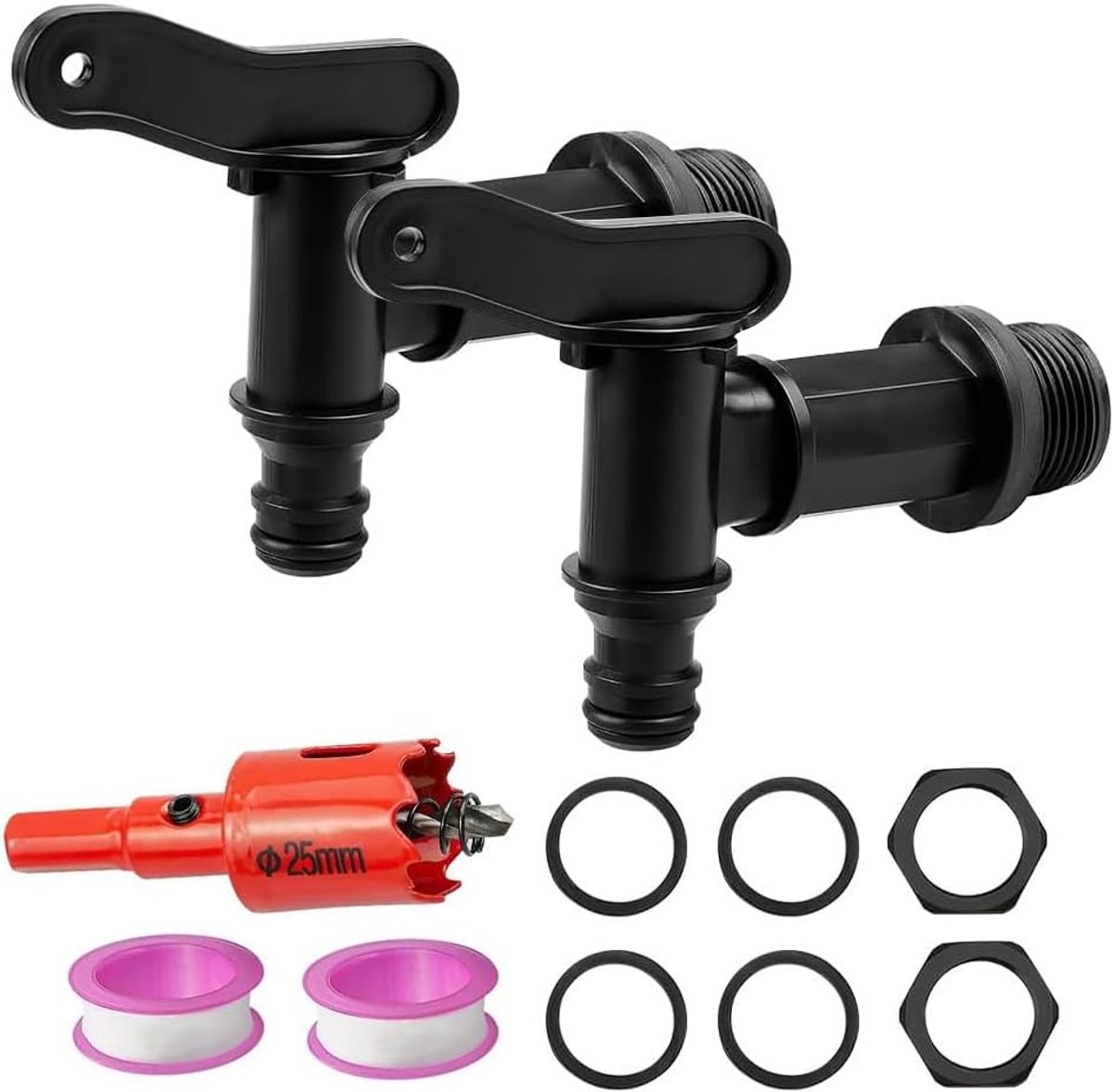 Afvoertap voor regenton 3/4 inch - kunststof met afdichting - compleet met accessoires - ideaal voor regenwateropvang - ShopVlot