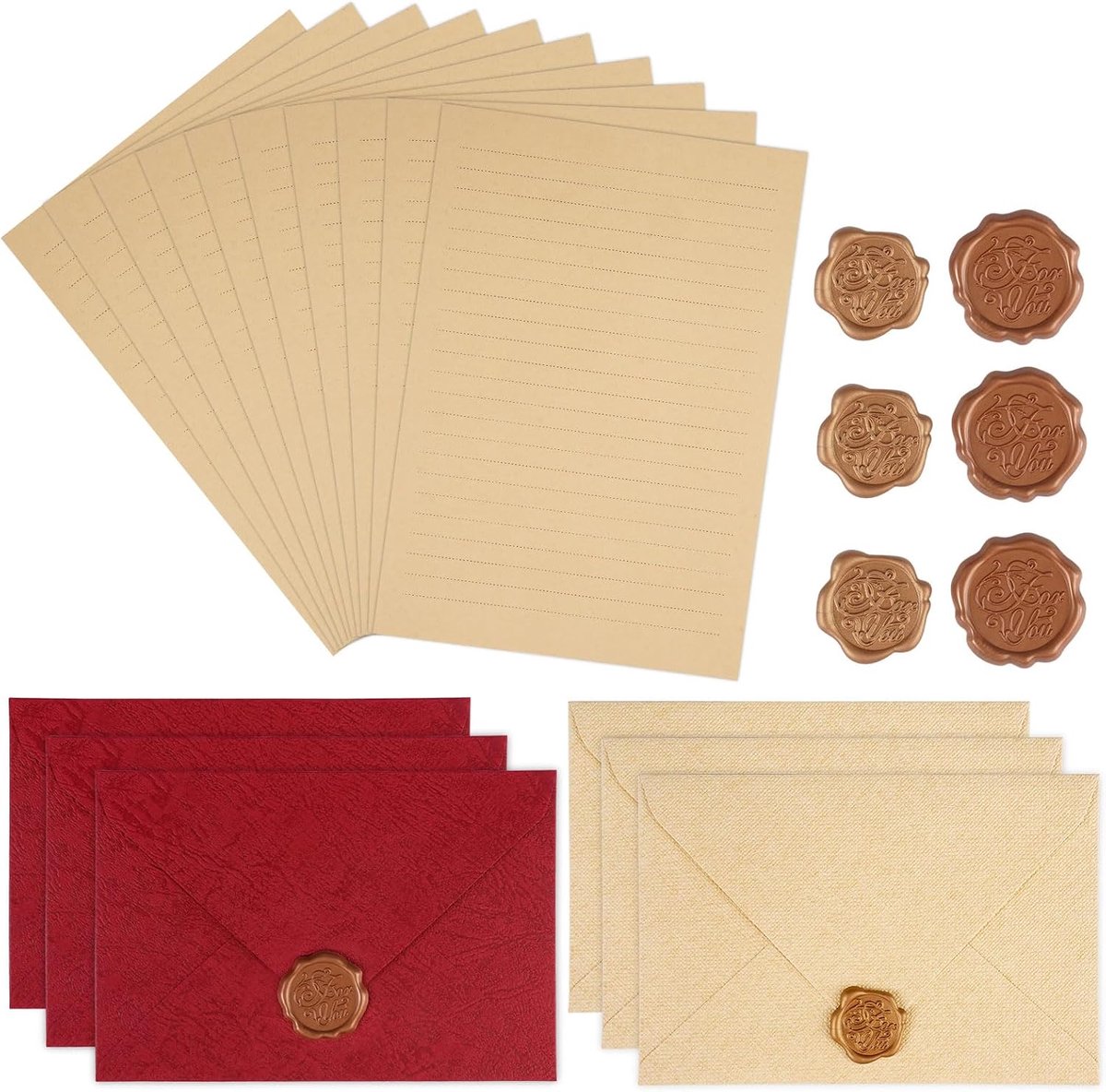Vintage schrijfpapier set - 10 vintage bladen - 6 linnen enveloppen - voor liefdesbrieven - ShopVlot
