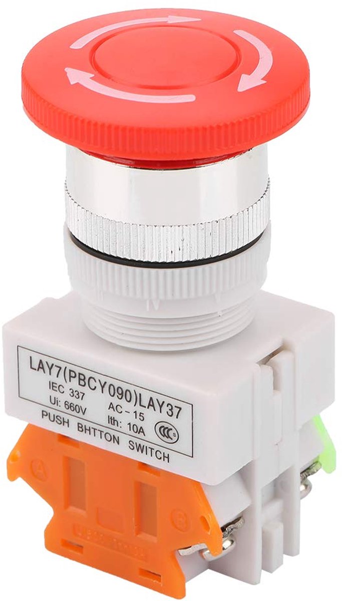 Latching Drukknop Schakelaar 220V - 5A 22mm Inbouw - Noodstop Schakelaar - Betrouwbare Isolatie - ShopVlot