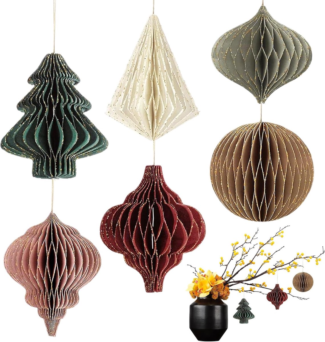 Papieren lantaarns 3D - glitterrand - herbruikbare decoratie - voor kerstboomversiering - ShopVlot