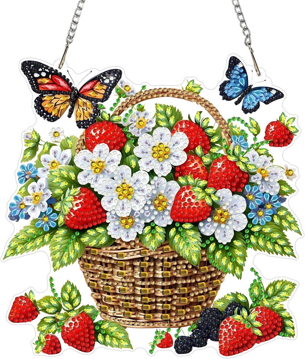 Bloemenmand Diamant Schilderij - 5D Vlinders en Bloemen - Hangornament voor Raam en Deur - Creatieve Huisdecoratie - ShopVlot
