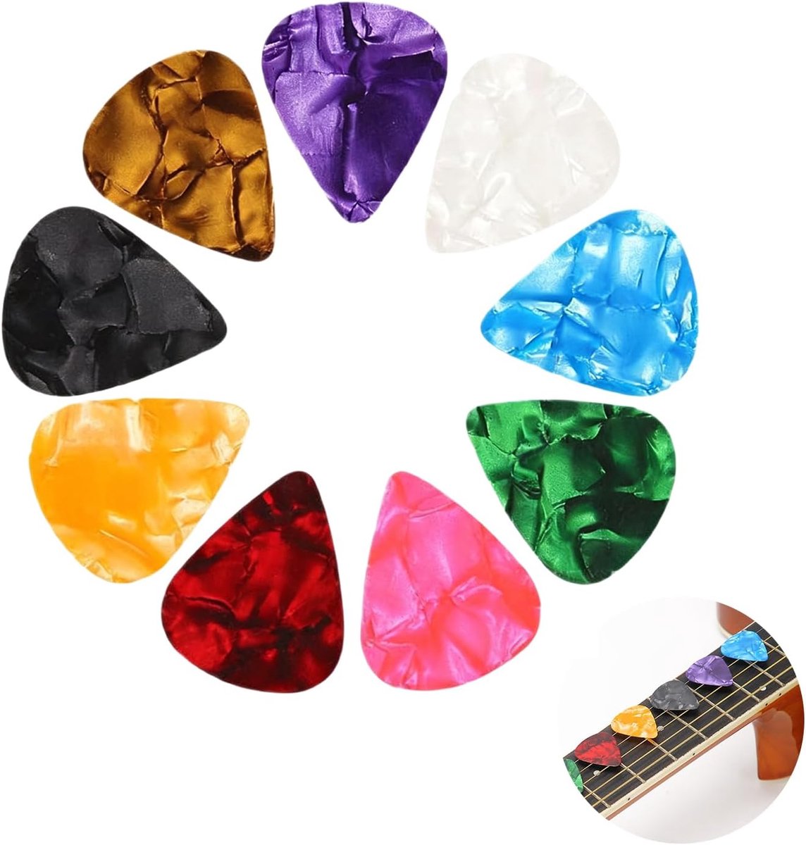 Plectrums 15 stuks - meerkleurige celluloid - dikte 0,46/0,71/0,96 mm - voor akoestische gitaar en e-gitaar - ShopVlot