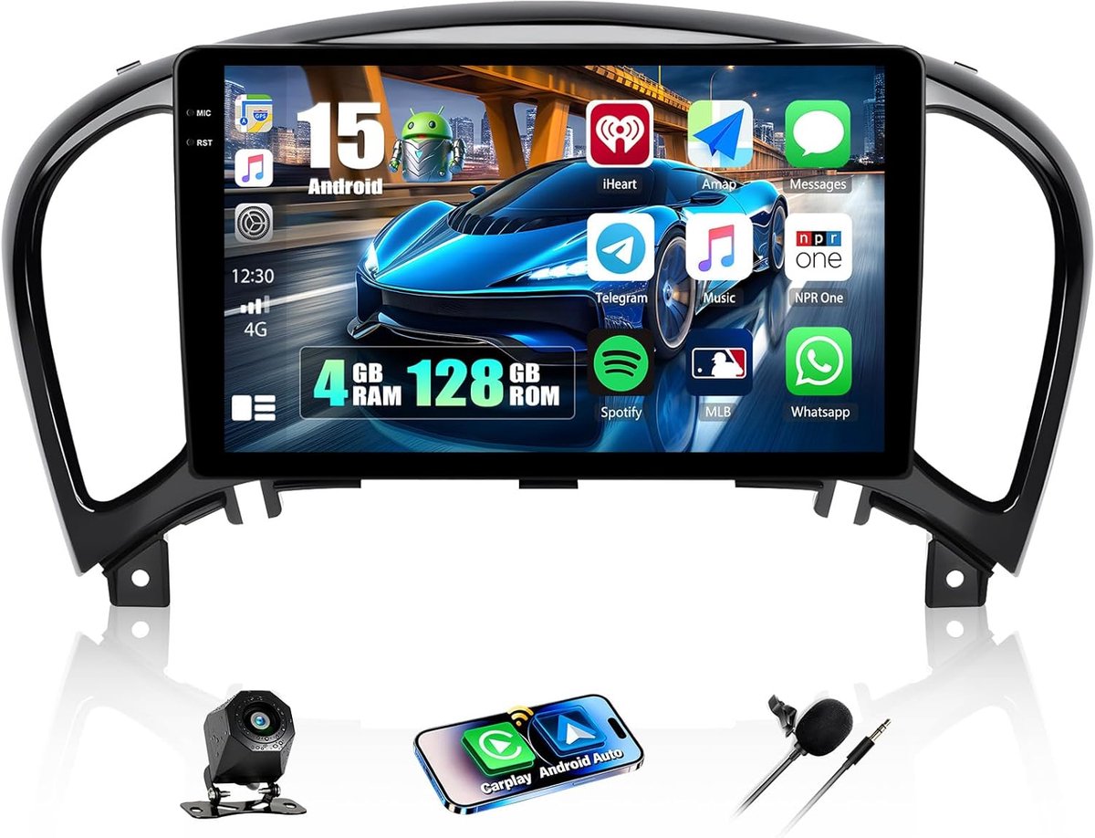 Auto radio 9 inch - 4+128G Android 15 - GPS Bluetooth WIFI - Draadloze Carplay - ShopVlot