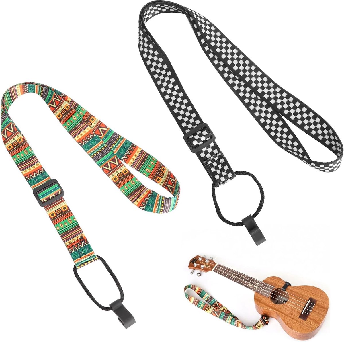 Guitar Strap 2 Pcs - Verstelbaar - Etnisch en Ruitpatroon - Ideaal voor Ukulele en Kleine Gitaar - ShopVlot