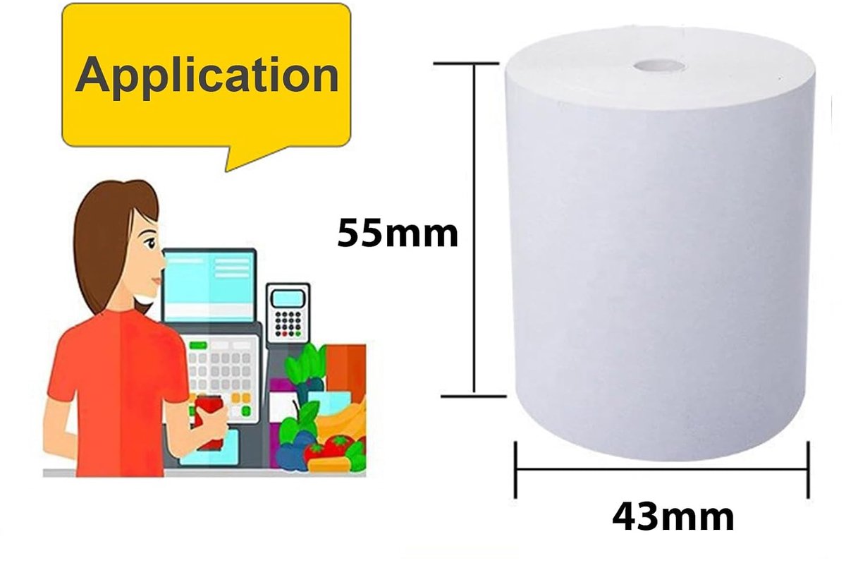 Thermisch printerpapier 58 mm - 55 * 43 mm - 10 rollen - USB en BT compatibel - ideaal voor kassabonnen - ShopVlot