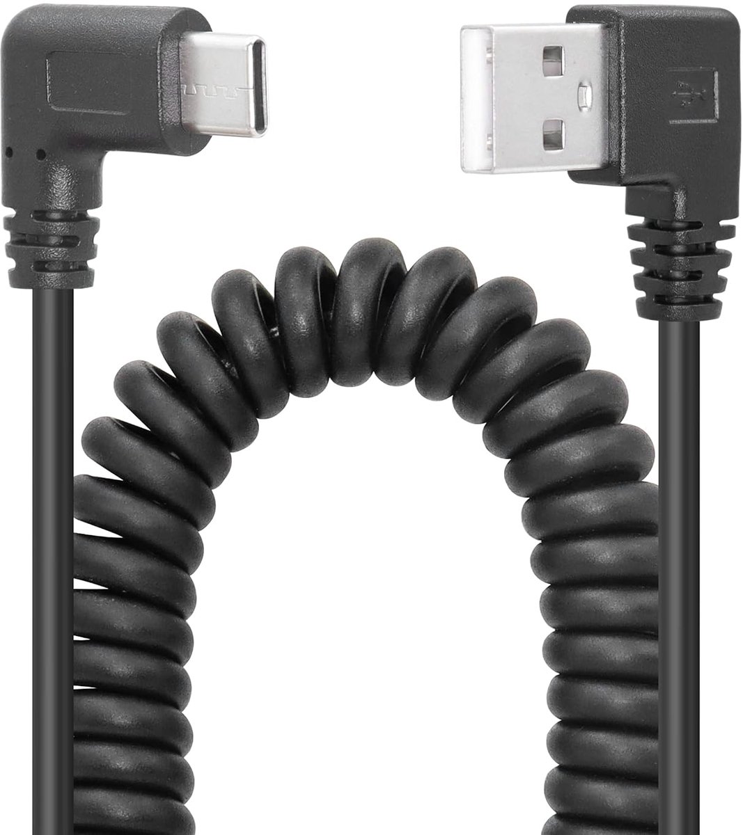 USB C Oplaadkabel 90 Graden - Coiled USB Type C Kabel - Snelle Oplading - Ideaal voor Gaming - ShopVlot