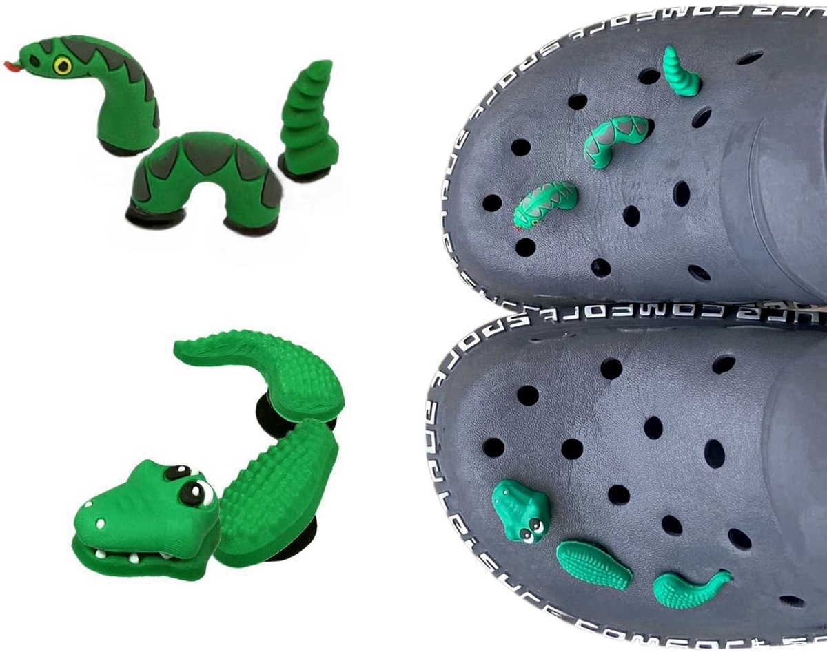 2 Set (Snake, Aligator) Shoe Charms for Croc Clog Shoe Decoration, Animal Shoe Accessories Pins Pack for Croc Party - ShopVlot