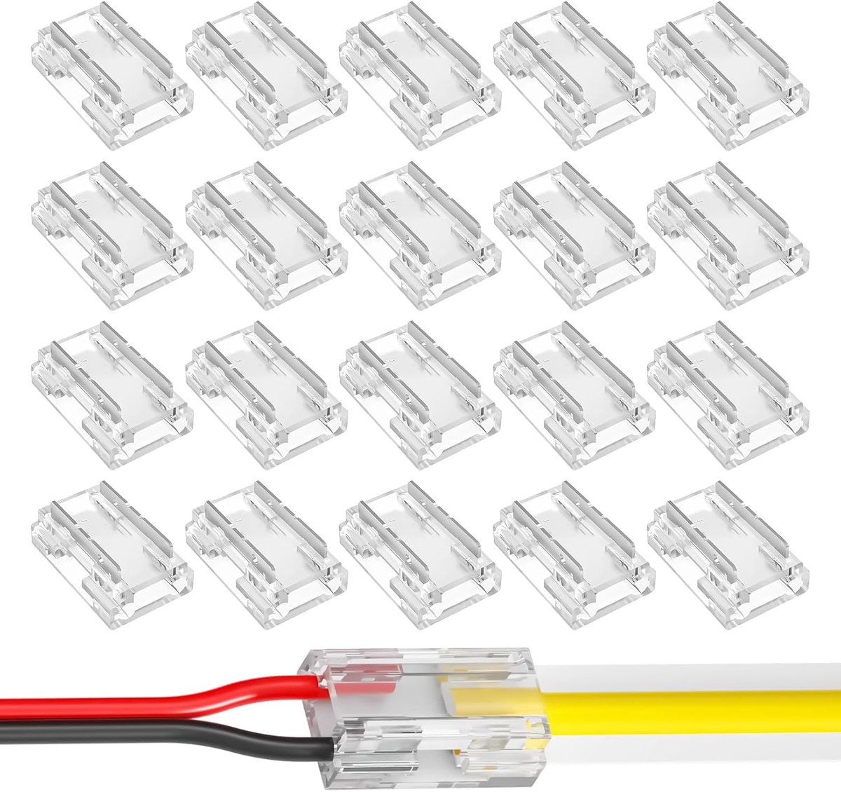 YueJieSelected Pack of 20 LED Strip Connectors, 2 Pin, 8 mm, LED Connectors, Transparent LED Angle Connector, Mini LED - ShopVlot
