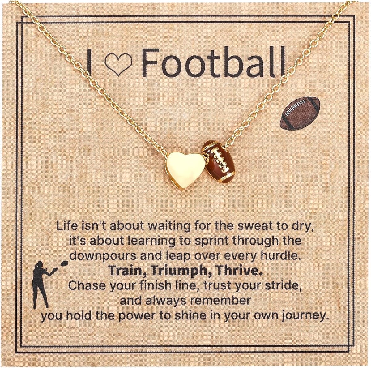 Voetbalketting Dames - Koperen Rugbyketting - Hart en Rugbyhanger - Perfect voor Sportfans - ShopVlot