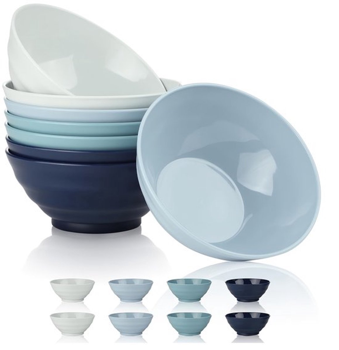 Plastic slakom, 8-delige set, onbreekbare mueslikom, lichte kom voor soepen, muesli, pasta, rijst, salade, magnetronbestendig,