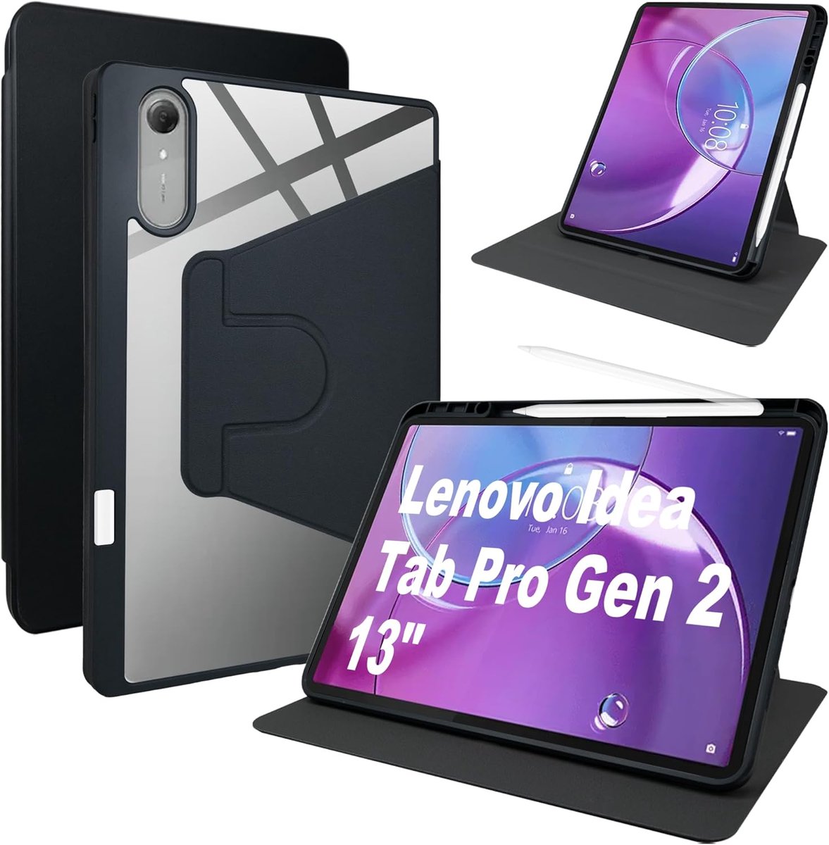 Hoesje voor Lenovo Idea Tab Pro Gen 2 13" - PU Leren & Flexibel Silicone - Draaibare Standaard - ShopVlot