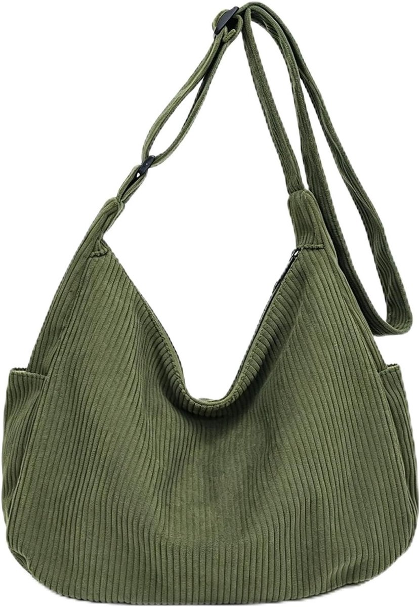 Crossbody tas dames cord groen - corduroy schoudertas - verstelbare schouderriem - ideaal voor winkelen - ShopVlot