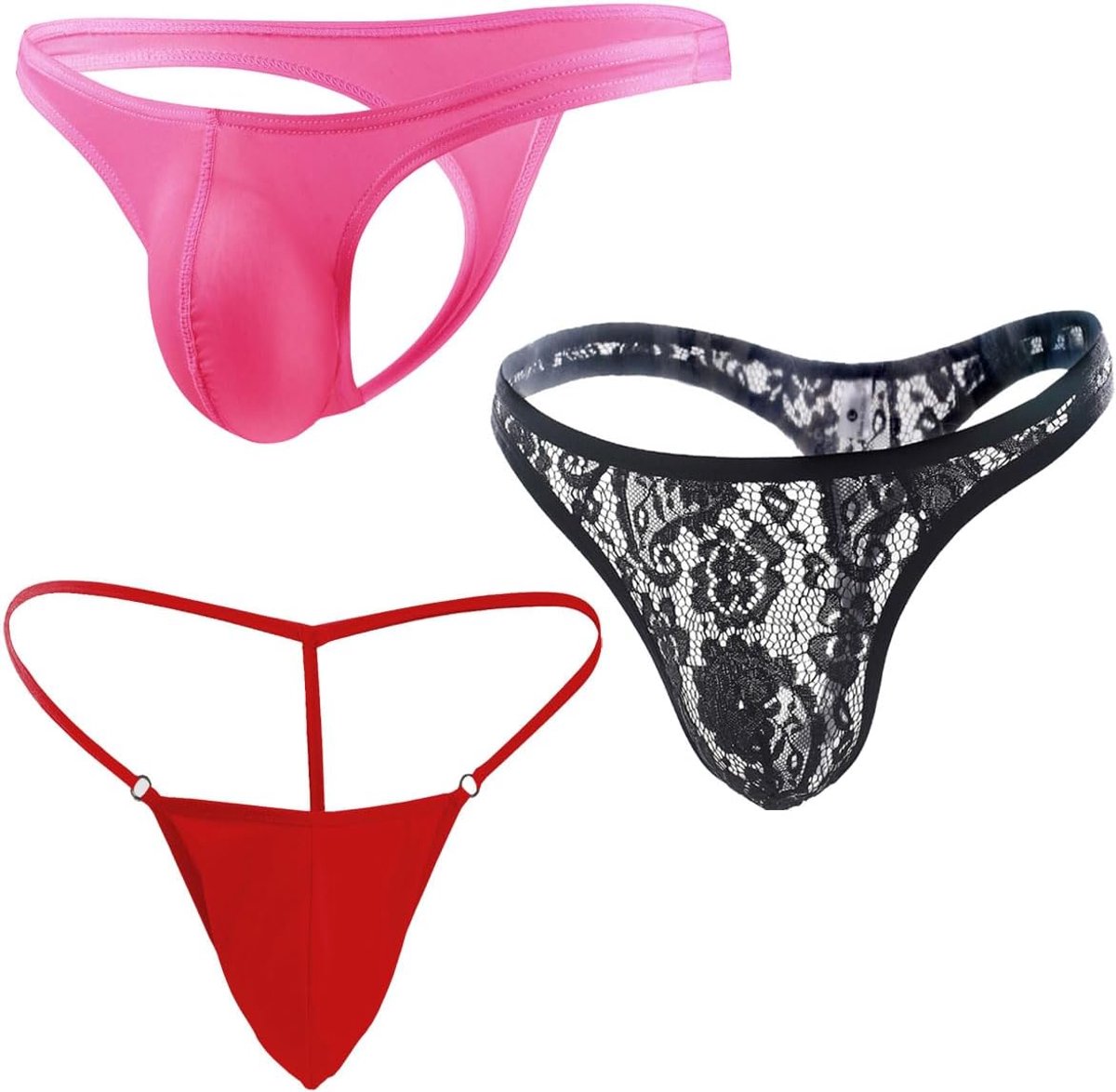 Thong ondergoed heren - multicolor set van 3 - zwart, wit en blauw - sexy en comfortabel - ShopVlot