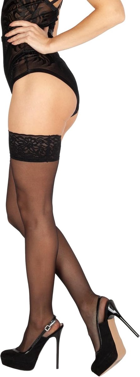 Overknee stockings 20 denier - Halterless - Bloemenpatroon - Sexy uitstraling - ShopVlot