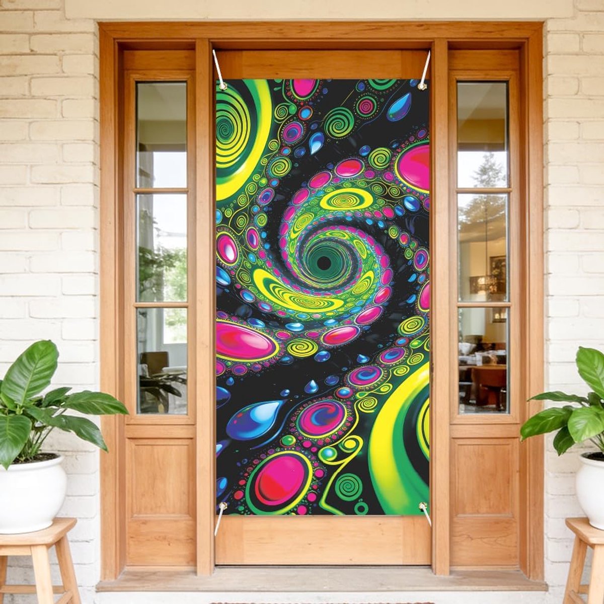 Deurdecoratie cover 180 x 80 cm - kleurrijk polyester - abstract wervelpatroon - voor voordeur en veranda - ShopVlot