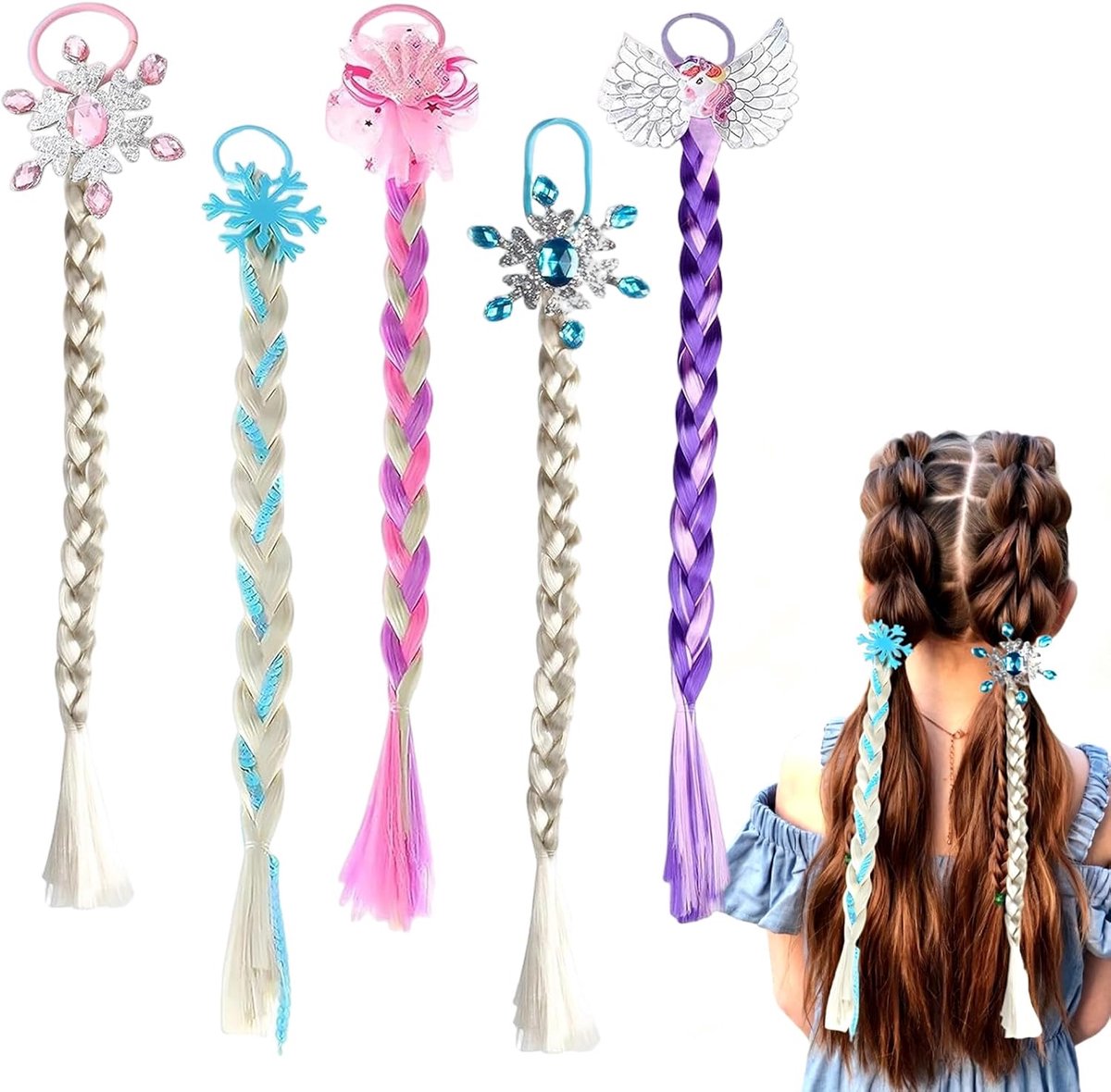 Haarextensies voor kinderen 40 cm - Gekleurde polyestervezel - Inclusief haarelastiekje - Creëer unieke kapsels - ShopVlot