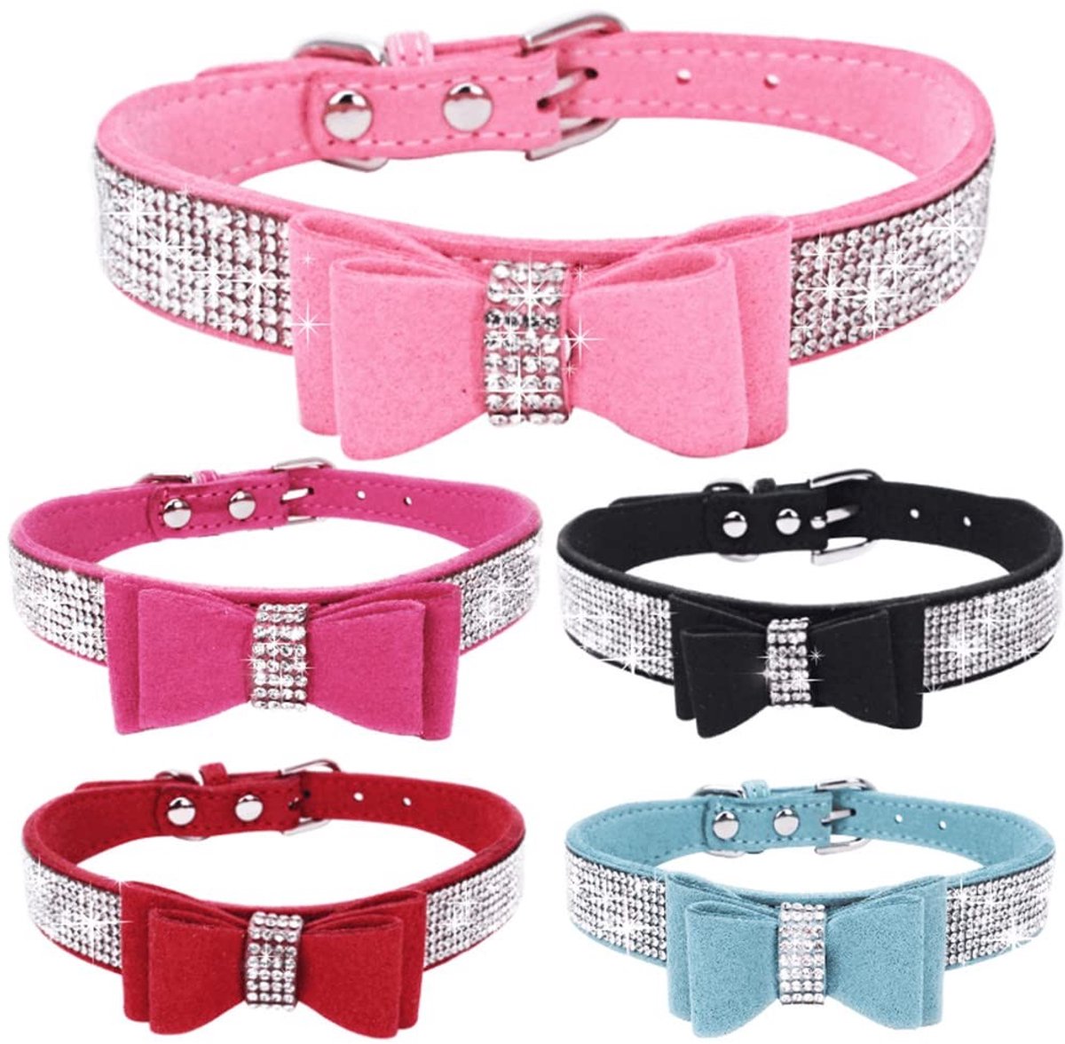 Solidchoice - Bling Diamanten Hondenhalsband met Strikje voor Kleine Honden