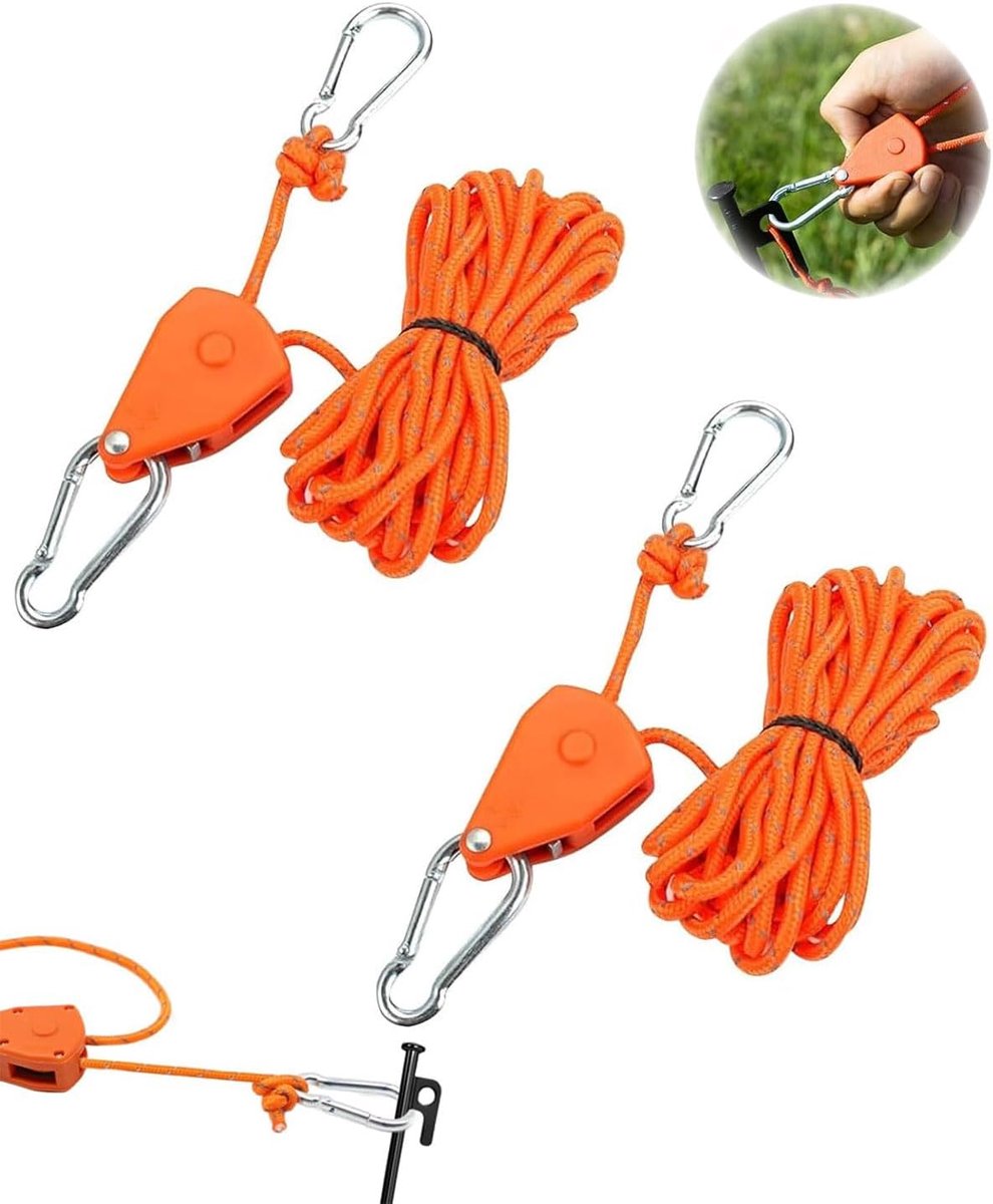 Reflecterende tenttouwen 4 mm - nylon paracordtouw met ratel - 4 m touwen met spanner - ideaal voor campingluifel - ShopVlot