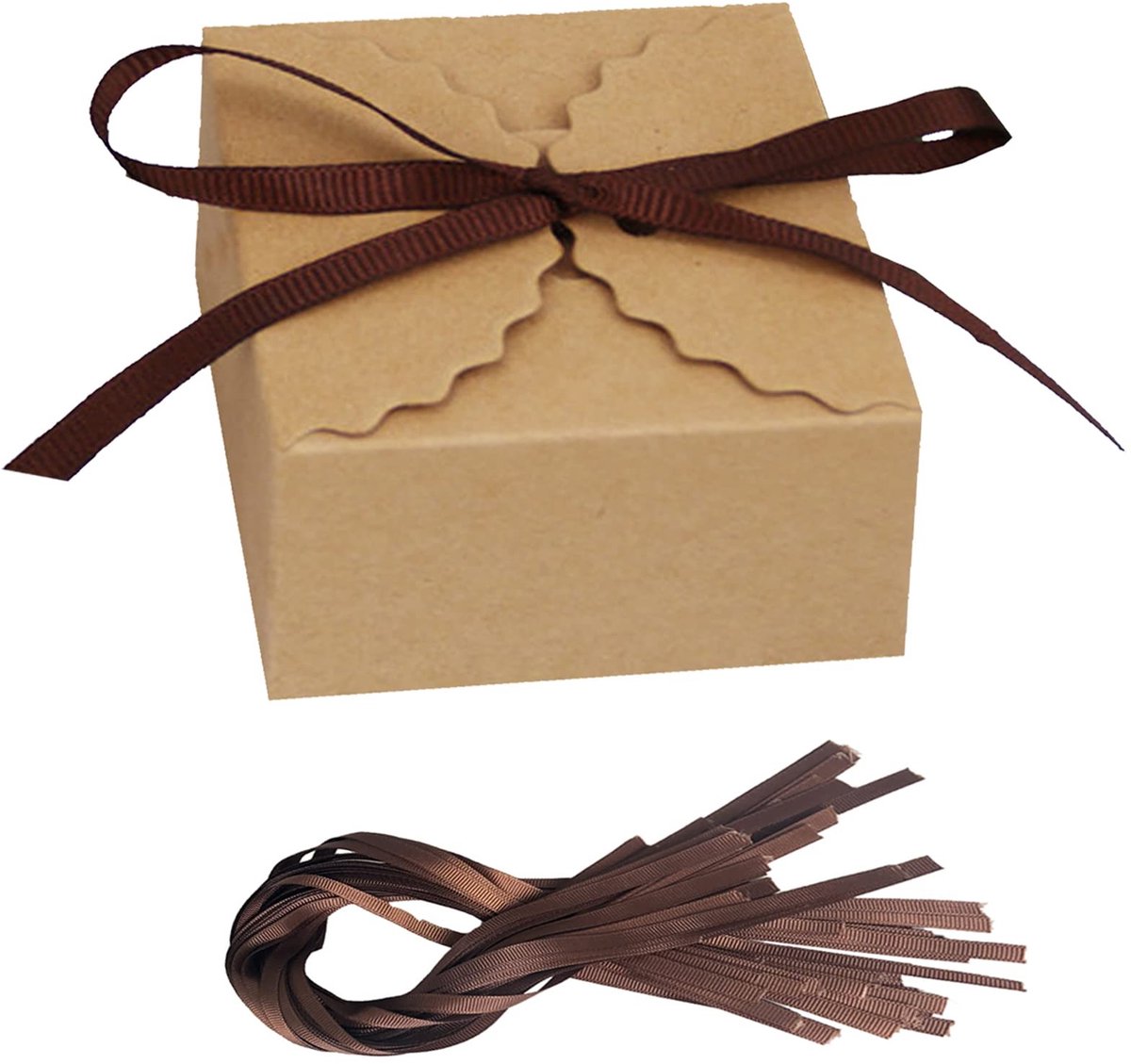 Solidchoice - Set van 30 Kraft Papieren Giftdozen met Bruine Ribbons