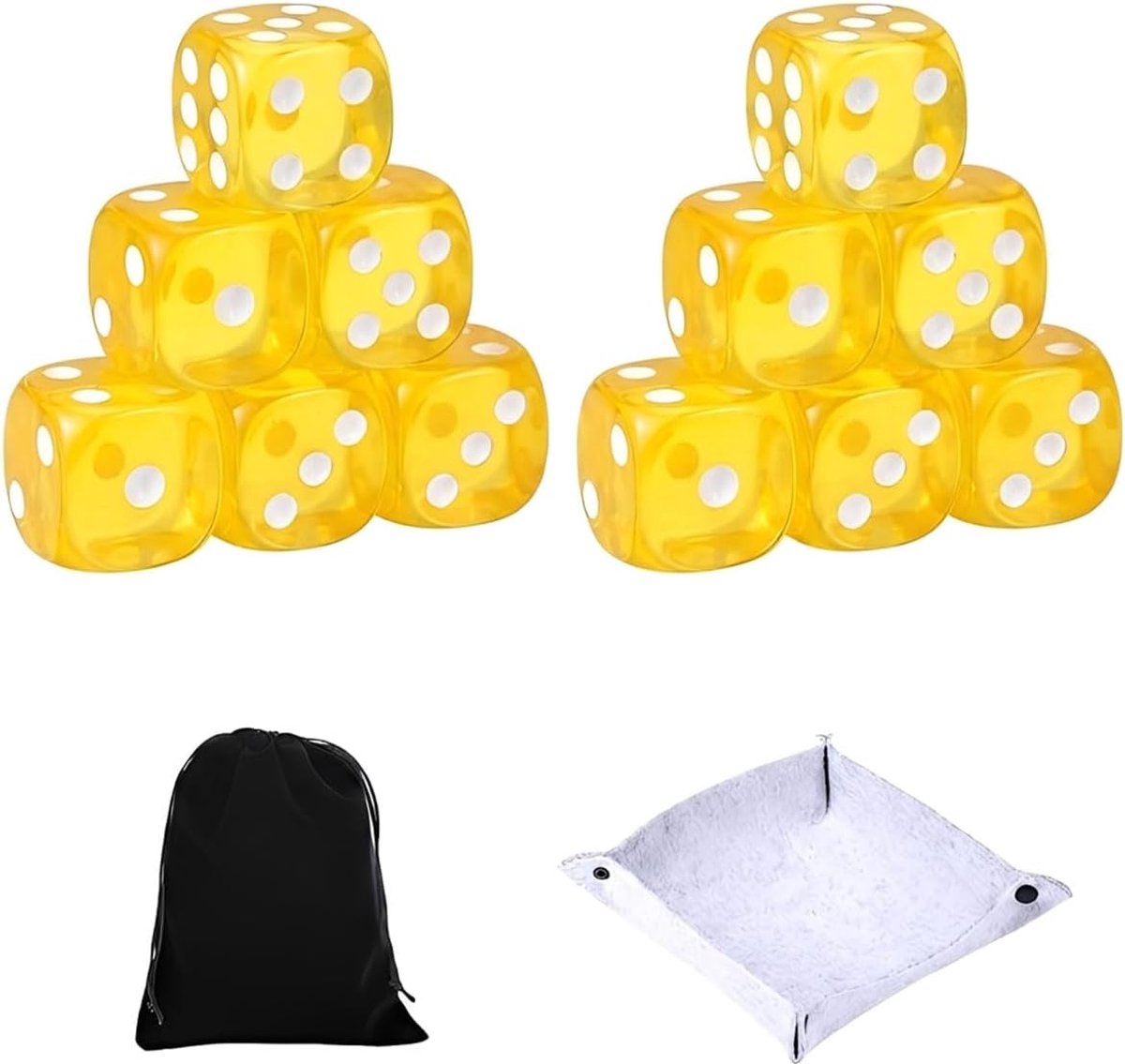 Set van 10 transparante dobbelstenen - 6-zijdige dobbelstenen - met vilten schaal - ideaal voor DND en tafelspellen - ShopVlot