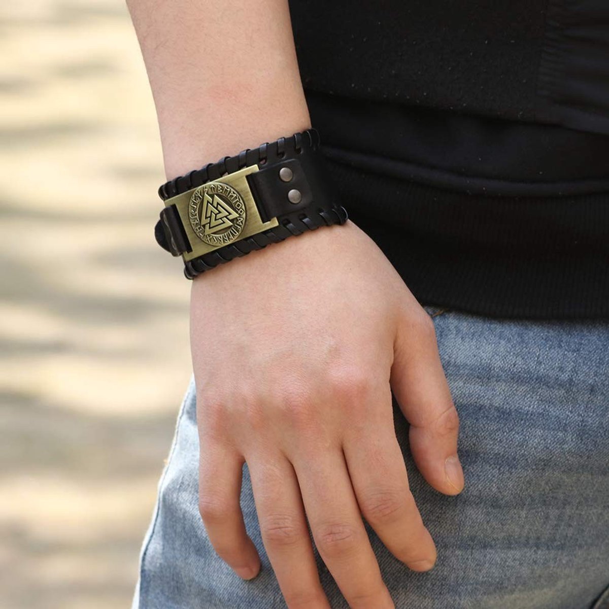 Solidchoice - Viking Leerarmband met Vegvisir en Odin Runes