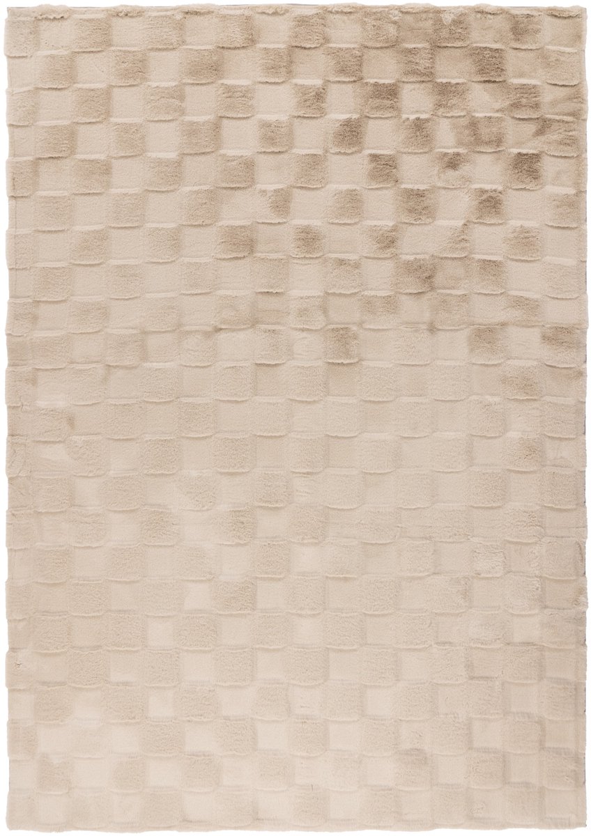 Padiro laagpolig vloerkleed 80 x 150 cm - beige - geometrisch ruit- en blokpatroon - geschikt voor vloerverwarming - van polyester