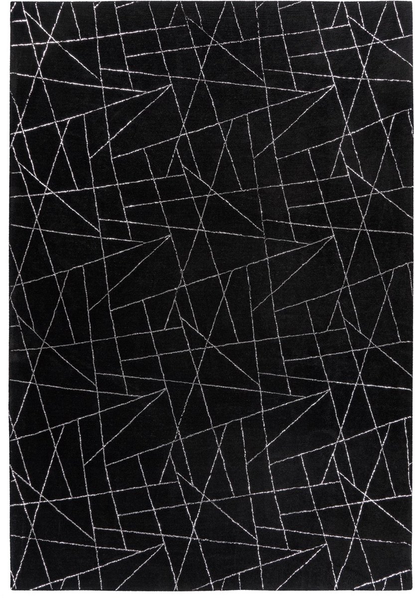 Padiro laagpolig vloerkleed 200 x 290 cm - zwart / zilver - modern abstract design - geschikt voor vloerverwarming - van polyester
