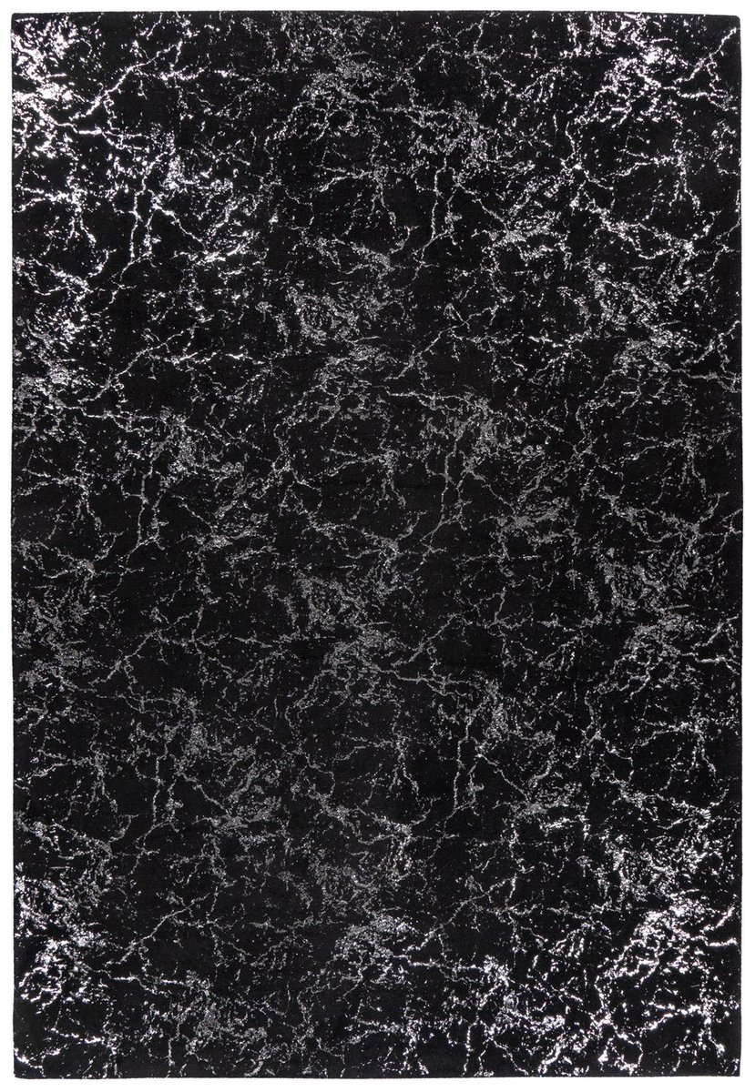 Padiro hoogpolig vloerkleed 200 x 290 cm - zwart / zilver - modern abstract design - geschikt voor vloerverwarming - van polyester