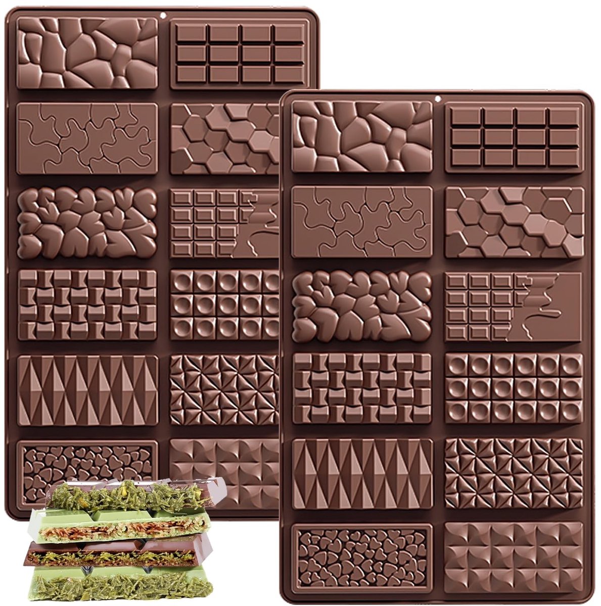 Solidchoice - Siliconen Chocoladevormen Set van 2 - Non-Stick Mallen voor Bonbons en Snoep