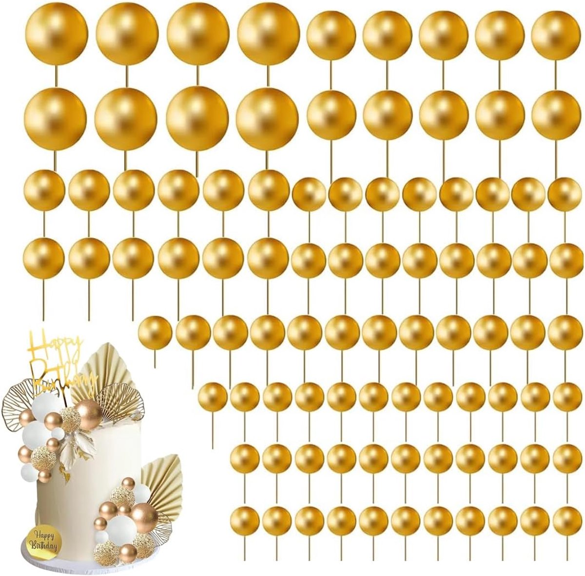 Cake Toppers 60 Stuks - Gouden Foam Decoraties - Elegante Cake Decoratie - Perfect voor Verjaardagsfeest - ShopVlot