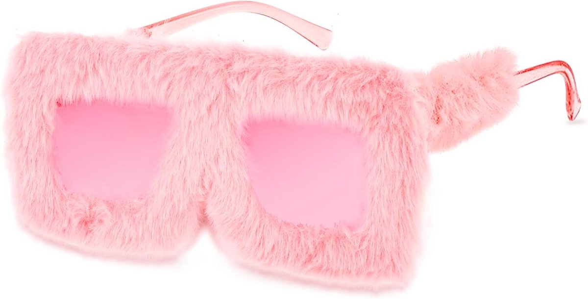 Oversized zonnebril - handgemaakt - roze pluche - leuk voor feesten - ShopVlot