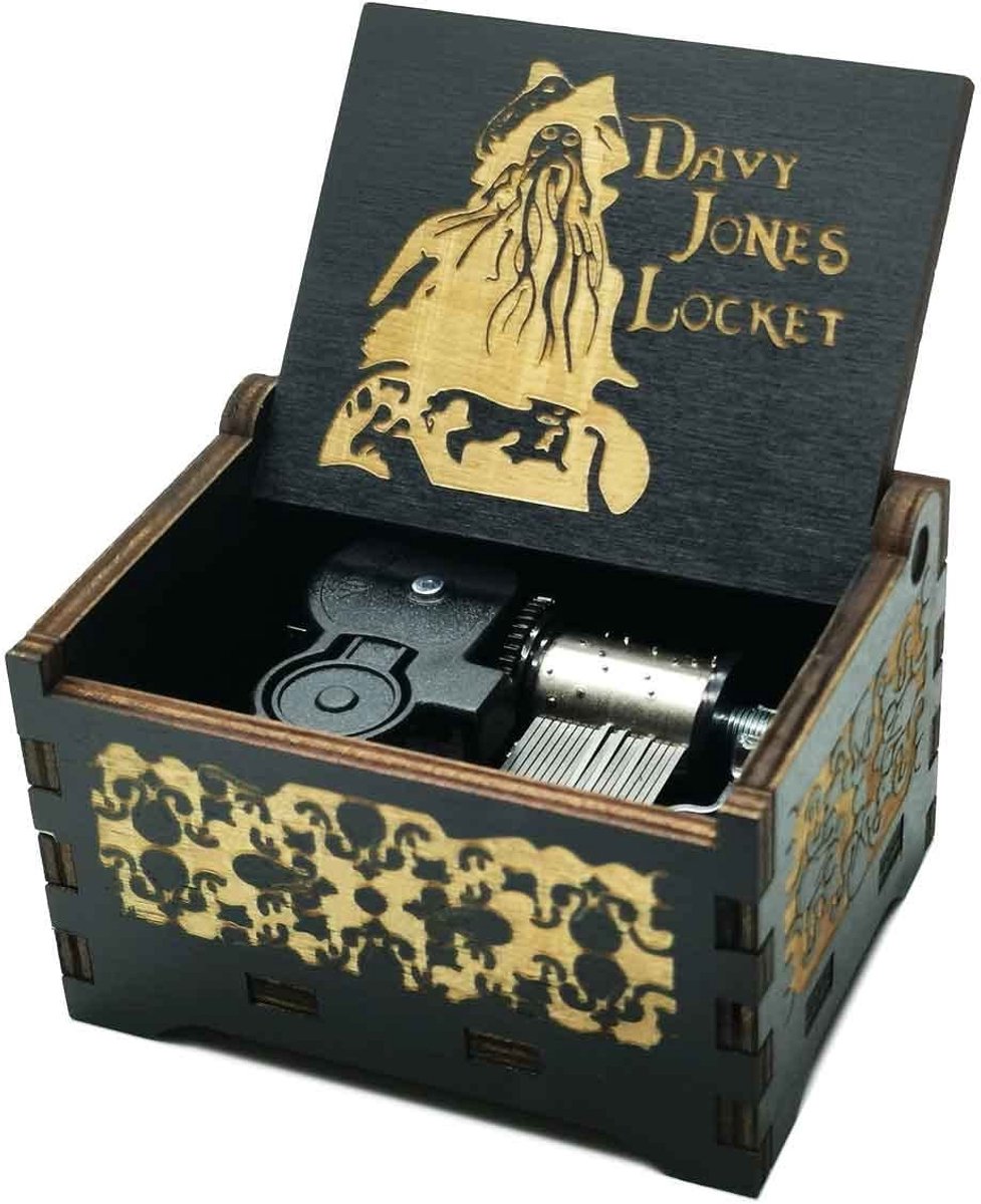 Solidchoice - Antieke Houten Muziekdoos met Davy Jones Medaillon